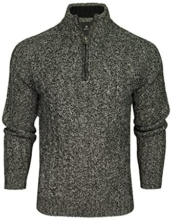 Xact Men's 1/4 Zip Funnel Neck Cable Jumper, Mid Weight, 2 Colour Twist (Black/Dove Grey Twist) L
