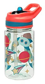 Pearhead Outer Space Kids Water Bottle for School, Spill Proof, Tritan Flip Straw 16oz, BPA Free and Dishwasher Safe, Travel and Sports Tumbler, School Supplies, Rocket Theme