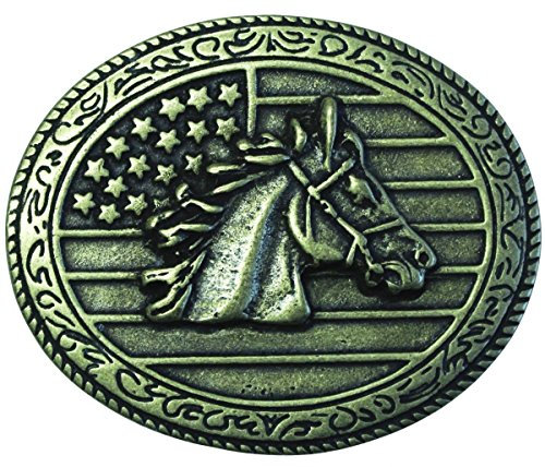 BELTINGER Gürtelschnalle Pferdekopf USA 4,0 cm | Buckle Wechselschließe Gürtelschließe 40mm Massiv | für Western-Outfit | Altmessing