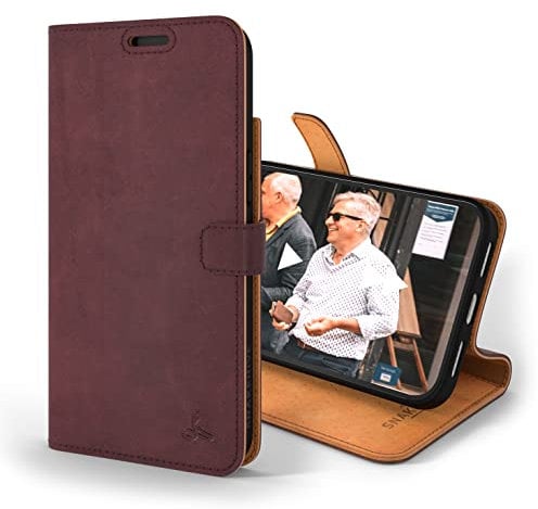 Snakehive Leather Wallet for iPhone 14 Plus | Genuine Leather Wallet Phone Case with Card Holder | Flip Folio Case/Cover with Stand | Compatible with iPhone 14 Plus | (Plum)
