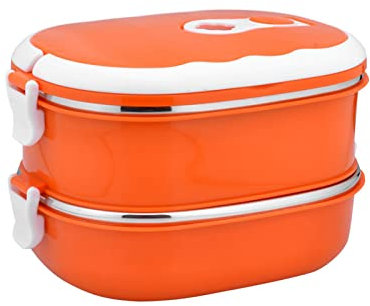WMLBK Thermal Bento Lunch Box with Stainless Steel Thermal Insulation, Food Container Leak Proof For Kids Adult Student Children, Food Storage Box for Work School Office Picnic (Orange 2 layer)