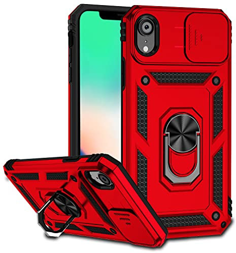 Hitaoyou iPhone Case with Camera Cover, Military Grade Shockproof Heavy Duty Protective with Magnetic Car Mount Holder for iPhone XR (Red)