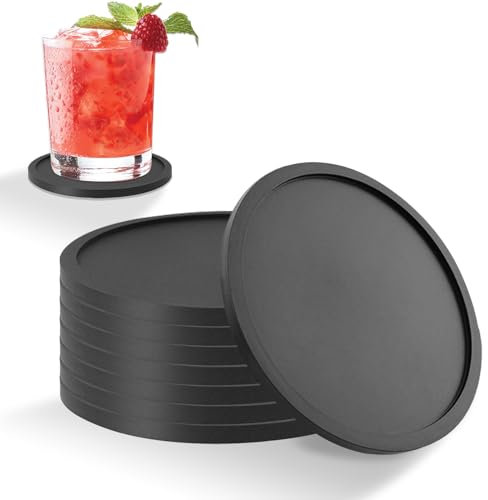 8 Stücke Glasuntersetzer Silikon,Silikon Untersetzer,Getränkeuntersetzer,Rund Design Glasuntersetzer in Schwarz,Untersetzer Glas,für Getränke, Kaffeetassen, Tassen