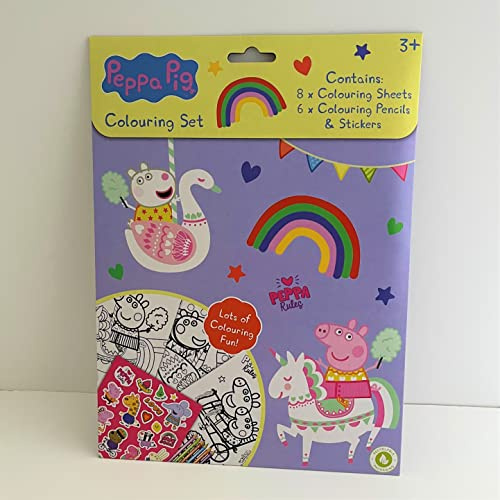 PEPPA PIG COLOURING SET (8 X SHEETS, 6 X PENCILS & STICKERS)