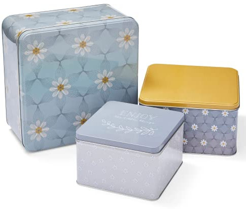 Cook Smart England Set of 3 Cake Storage Tins | British Designed Nesting Cake Tins for Cakes & Biscuits | Cake Tin/Biscuit Tin Available as Square Cake Storage Tin or as Round Cake Storage Tin