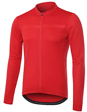 ARSUXEO Cycling Jersey Mens Long Sleeve Slim Fit Mountain Bike Jersey Cycling Tops for Men 6038 Red Size X-Large