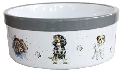 Wrendale Designs Keramik Hunde-Fress-Napf ca 15cm D 600ml Royal Worcester mit Rasse-Hunde Portrait Motiven von der britischen Künstlerin Hannah Dale fürs füttern & als Geschenk