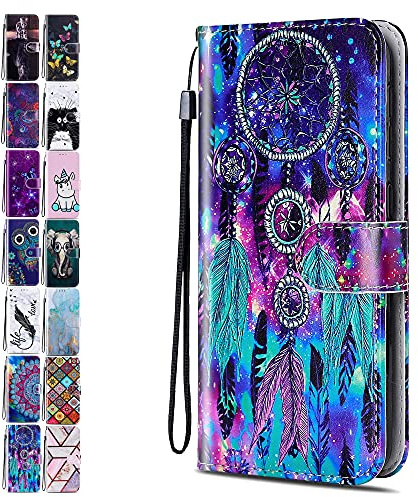 Lederhülle für Samsung Galaxy S10 Hülle Muster Bunter Traumfänger Handyhülle Flip Case Cover Schutzhülle mit Kartenfach Handytasche für Mädchen Damen