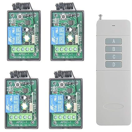 Telecomando a 4 canali DC, sistema di commutazione radio 12 V, 4 pulsanti, trasmettitore e 4 ricevitori per pompa motore luce 433 MHz, interruttore relè NO COM NC