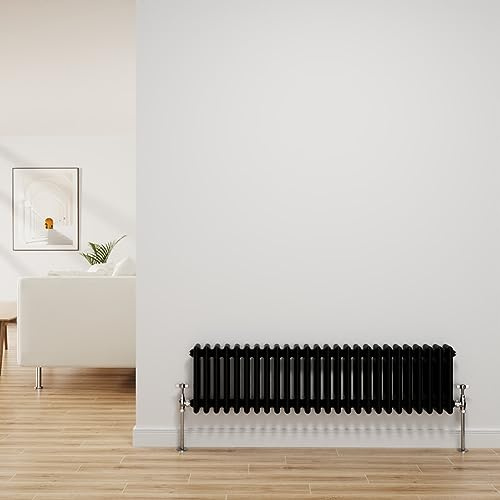 NRG Traditional Radiator Black Cast Iron 3 Column Horizontal 300x1192mm | Central Heating Bathroom Radiator, Wall Radiator, Column Radiator, Designer Radiator, Mild Steel, for Kitchen, Living Room