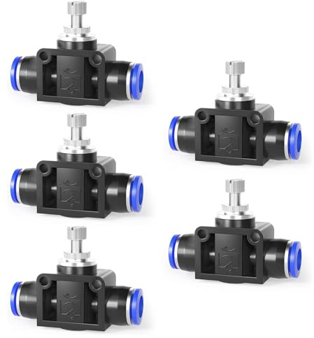 ERGAOBOY 5Pcs 6mm Tube OD Straight Pneumatic Speed Control Valve | Rotary screw needle, precision throttling drift, dual end insert lock, suitable for air compressed lines