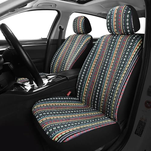 VarCozy Baja Satteldecke, Sitzbezüge, Vordersitzbezüge für Limousine, SUV, LKW, Universalstreifen, bunt, gewebt, atmungsaktiv, waschbar, Airbag-kompatibel