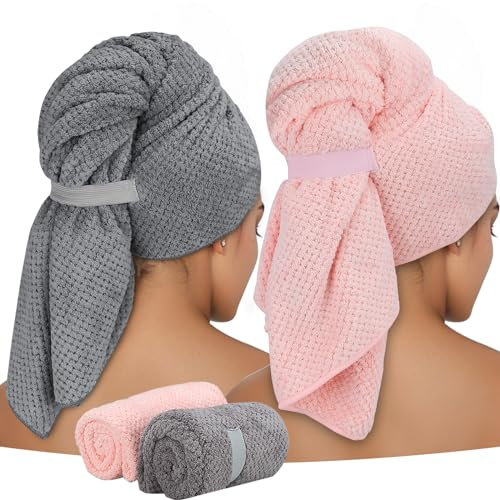 ytorgr Paquete de 2 Toallas de Microfibra para Cabello Largo, Turbante Grande Toalla de Secado rápido súper Absorbente Medida 60x100 cm