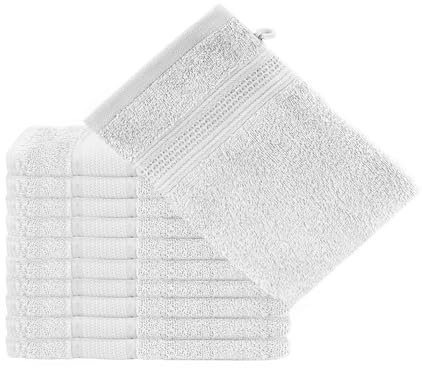 Komfortec 10er Waschlappen Set, 10x Waschhandschuhe, 100% Weiche Baumwolle, Frottee, Schnelltrocknend, 16x21 cm, Weiß