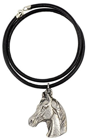 Art-Dog Hundekopf-Halskette auf Lederband - ArtDog Kollektion Hunde Halskette - Silberne Ketten mit Hundebildern - Schmuck mit Hunderassen - Arabian Horse - Arabisches Pferd