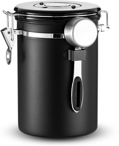 PIQIUQIU Jarra de café hermética de 1,8 l, de acero inoxidable hermético, con indicador de fecha, para granos de café, harina de azúcar, polvo, té, azúcar