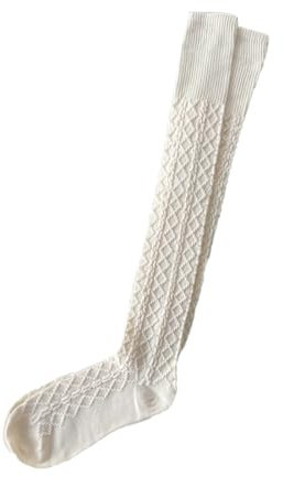 TQPUWT Ginocchio Donna Lana a Maglia Caldo Cavo, Scaldamuscoli lunga Inverno, calze alte sopra il ginocchio, Moda Tinta Unita Calzettoni da Stivali Calze Lunghe per Stivali, Bianco