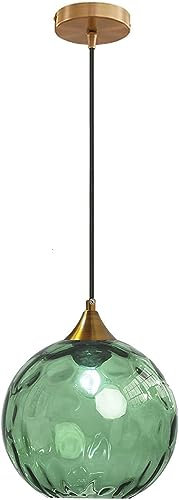 SANBDDLYY Lampe suspendue en verre d'eau for îlot de cuisine Lampe suspendue sphérique en verre ondulé vert ambré(Green)