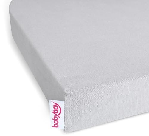 babybay Jersey Spannbetttuch Deluxe mit Membran passend für Modell Matratze Kinderbett-Umbausatz Original, Maxi und Boxspring, zartgrau