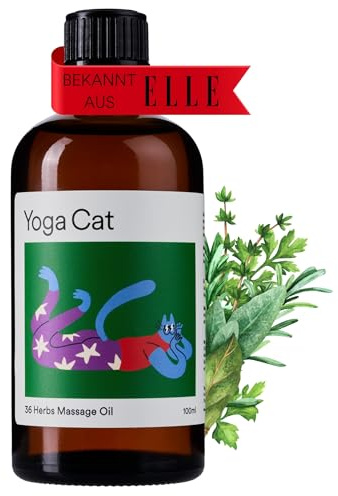 Yoga Cat Natürliches Massageöl & Körperöl 100ml für Muskelentspannung | Pflegeöl mit Arnika, Aloe Vera, Mandelöl & Jojoba. Ideal zur Regeneration nach dem Sport. 100% Vegan.