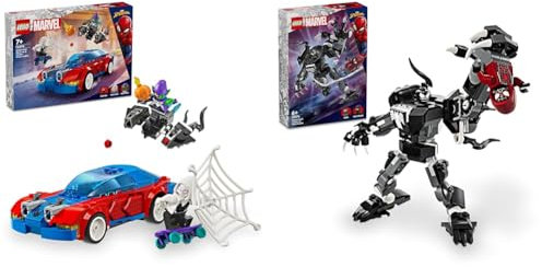 LEGO Marvel Spider-Mans Rennauto & Venom Green Goblin & Marvel Venom Mech vs. Miles Morales, bewegliche Actionfiguren für Kinder