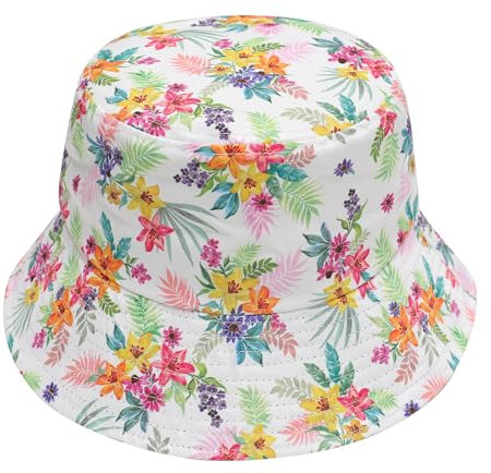 ZLYC Männer Frauen Sommer Fischerhüte Obst Hut, Weiße Tropische Blumen, One Size