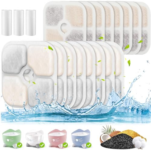 16 Filtre Fontaine Eau Chat Compatible avec Pixi Fontaine à Eau pour Chat 2,5 L, Filtre de Remplacement Compatible avec 43722 43721 Pixi Distributeur d'eau pour Animaux, avec 3 Tuyaux