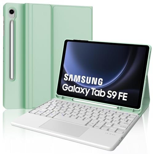 JADEMALL Coque Clavier avec Trackpad pour Samsung Tab S10 FE 10.9/S9 FE 10.9, AZERTY Français Clavier Détachable avec Trackpad pour Samsung Tab S10 FE 10.9 2025/S9 FE 10.9 2023, Vert Clair