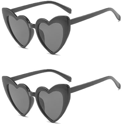 2 Stück Herz Sonnenbrille,Herzbrille Schwarz Damen,Vintage Sonnenbrillen Herzform,Heart shaped Brille Braut Accessoires Hochzeit,Festival Party Brillen,Herzen Sunglasses Herzsonnenbrille für Bride