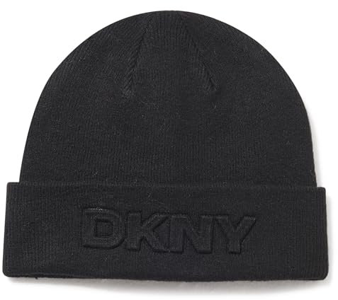 DKNY Damen Debossed Hat Beanie-Mütze, Schwarz, Einheitsgröße