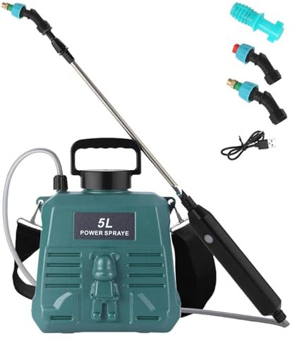 Pulverizador a pilas – Pulverizador de césped de jardín de 5 litros, pulverizador de mochila | Pulverizador de líquido de jardín con caña retráctil con correa para el hombro, pulverizador de bomba de
