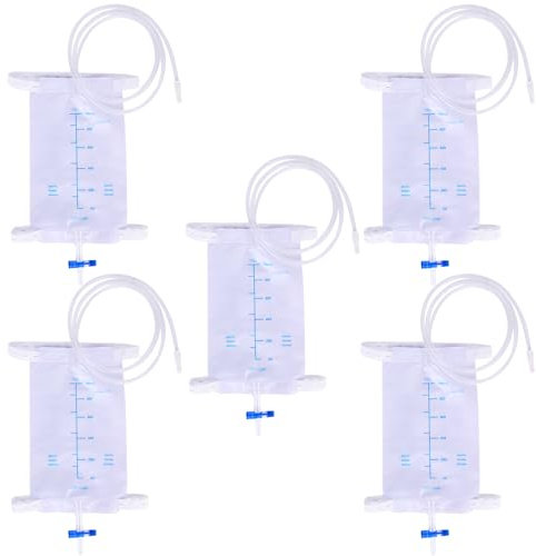 5 Stück 1000ml Urinbeutel Beinbeutel: Beinbeutel Urindrainagebeutel, Urinsammelbeutel Drainagebeutel mit 2 Riemen, Beinbeutel Urindrainagebeutel mit Ventil und T-Ablass, Urindrainagebeutel
