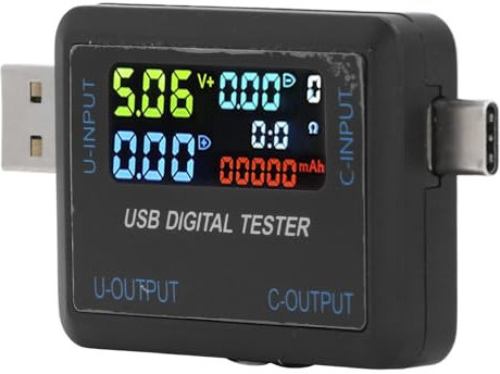 USB Tester, 2 in 1 USB Power Meter with IPS Color Display, 5-36V 0-5A & 0-8A Voltage and Current Tester, Digital Multimeter Type C Voltmeter with Capacity, Energy, Power Display