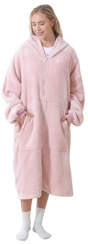 boruizhen Hoodie Decke Damen Doppelreißverschluss Kuschelpullover Oversize Sherpa Hoodie Damen Kuscheldecke mit Ärmeln und Großer Tasche als Geschenke Decke zum Anziehen Erwachsene