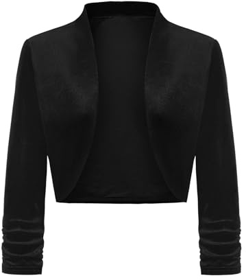 LADI TREND Coprispalle da donna aperto sul davanti, bolero cardigan in velluto coprispalle corto cardigan increspato manica a 3/4 coprente