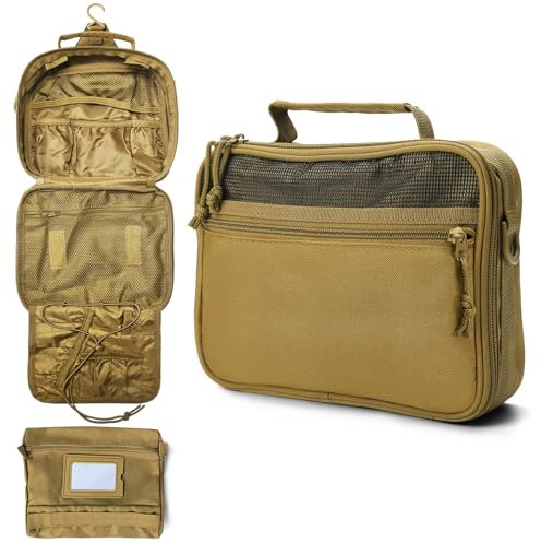 VELVEBAG Kulturbeutel für Herren, taktischer Kulturbeutel für Herren, Kulturbeutel zum Aufhängen, Kulturbeutel für Herren, Reise-Kulturbeutel, Kulturbeutel, Duschtasche, Khaki (ohne Molle