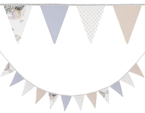 Wimpelkette Kinderzimmer Wimpel Girlande Outdoor Geburtstag Wimpelkette Stoff Deko Wetterfest 350 cm 12 Dreiecke (15 cm x 22 cm) Elefant