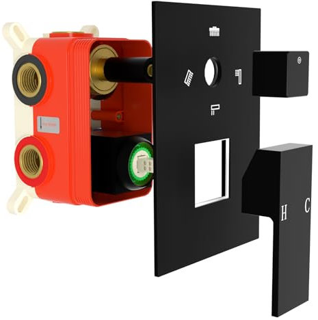 GETSHOWERSET 4 Function Shower Mixer Valve, 4 Way Outlet, Wall Mount Shower Faucet with Temperature Control, Bathroom Trim Kit, Matte Black