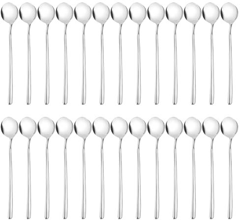 24 Pezzi Cucchiai da Latte Macchiato, Acciaio Inox Cucchiaini a stelo lungo, per Caffè, Tè Freddo, Dessert, Cocktail e Gelato | Design Leggero