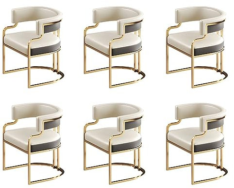 Sillas de comedor tapizadas modernas con patas de latón, juego de 6 sillas de respaldo bajo para cocina, comedor, sillas de comedor grises y blancas para tienda de té con leche, elegantes sillas