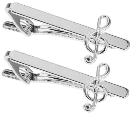 PACKOVE Lot de 2 Fermoirs à Cravate en Métal pour Homme Pince à Cravate Tendance en Forme de Note de Musique Accessoire de Costume D'affaires