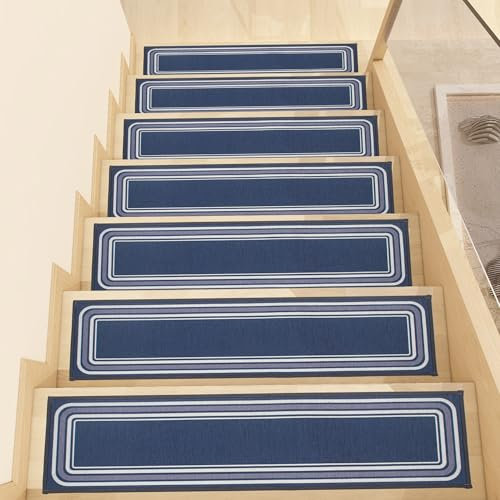 XIEMINLE Alfombra antideslizante con adhesivo reutilizable, cubierta de seguridad para interiores para peldaños de madera, alfombrillas para escaleras, lavables a máquina (76 x 20 cm, 1 unidad, azul