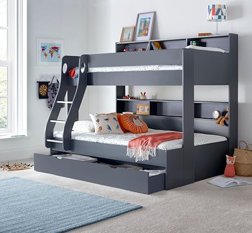 Oliver Triple Sleeper Storage Bunk Bed With Drawer Multiple Colours Single Bunk And Small Double Bunk (Grey)