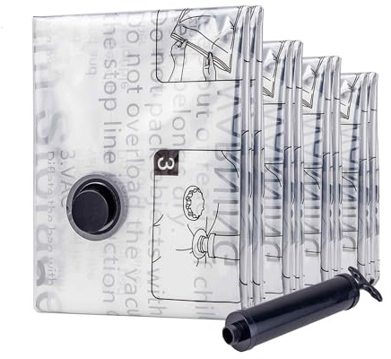 Neuytiky 8 Pezzi Sacchetti sottovuoto con pompa a mano,Sacchi Sottovuoto Riutilizzabili,Sacchetti Sottovuoto Vestiti per Lenzuola, Piumoni, Cuscini, Coperte(40 * 60cm,50 * 70cm,60 * 80cm,70 * 100cm)