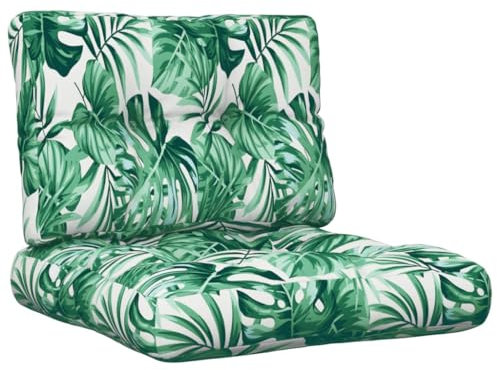 vidaXL Palettenkissen 2-TLG., Palettenpolster für Europaletten, Palettensofa Kissen Indoor Outdoor, Palettenauflage Sitzkissen Rückenkissen, Blattmuster Stoff