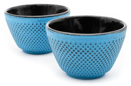Zen Minded Paire De Tasses à Thé Traditionnelles Japonaises En Fonte 120 Ml Motif Clous - Bleu