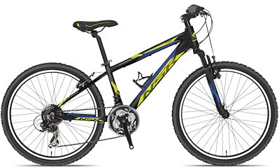 NSR 703 STRIKE Mountain Bike per Bambini 24 Pollici con Telaio in Alluminio Nero Giallo, Cambio 21 Velocità, Freni V-Brake, Forcella Ammortizzata Zoom, Bici Tecnobike per Città e Fuoristrada