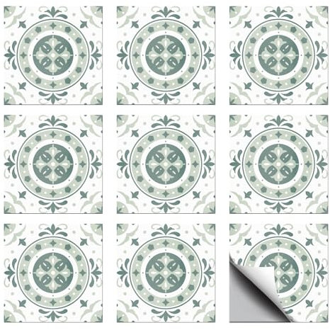 CHGCRAFT 36 Pz Adesivi per piastrelle Fiori verdi Sbucciare e attaccare Modelli geometrici Impermeabile autoadesivo per la decorazione artistica della parete del bagno della cucina, 4×4 pollici