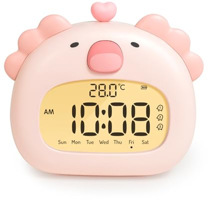 SEESUU Axolotl Wecker für Kinder, Kinderwecker Ohne Ticken, LED-Nachtlicht-Wecker für das Bett,Wiederaufladbare Lautstärkeregelung,Kinderwecker Mädchen Geschenk