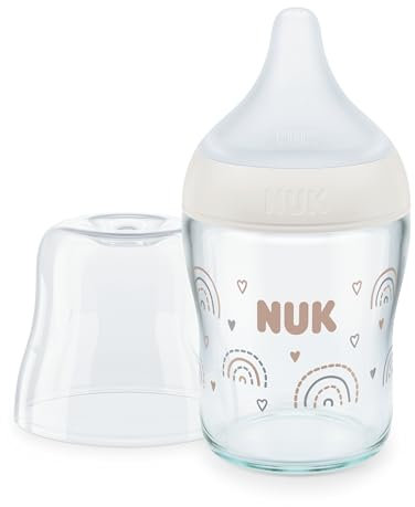 NUK Perfect Match Glas-Babyflasche, mit weichem Silikon-Trinksauger, 120 ml, ab 0 Monate BPA-frei, Anti-Colic, mit Temperature Control, weiß